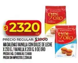 Supermercados DIA 9 de oro - madalenas vainilla con dulce de leche x 230 g. / vainilla x 200 g oferta