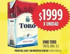 Supermercados Vea Toro - vino toro tinto, brk. 1lt oferta