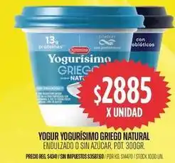 Supermercados Vea Yogurísimo - griego natural endulzado o sin azúcar oferta