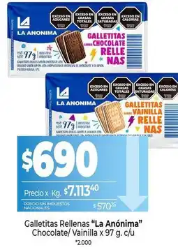 La Anonima La anónima - galletitas rellenas chocolate/vainilla oferta