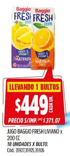 Supermercados Yaguar Baggio fresh jugo liviano oferta