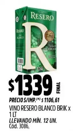 Supermercados Yaguar Resero vino blanco brik oferta