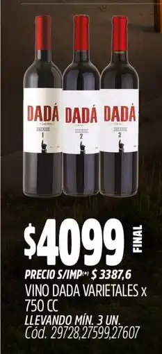 Supermercados Yaguar Dadá vino varietales oferta