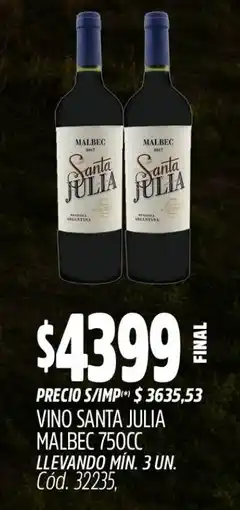 Supermercados Yaguar Santa julia vino malbec oferta