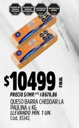 Supermercados Yaguar La paulina queso barra cheddar oferta