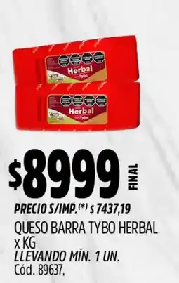 Supermercados Yaguar Herbal queso barra tybo oferta