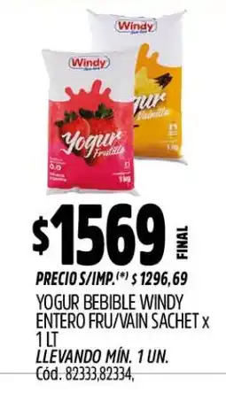 Supermercados Yaguar Windy yogur bebible entero fru/vain sachet oferta