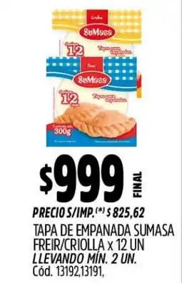 Supermercados Yaguar La serenisima tapa de empanada freir/criolla oferta