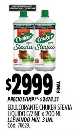 Supermercados Yaguar Chuker edulcorante stevia liquido c/zinc oferta