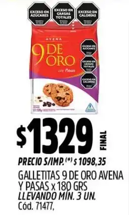 Supermercados Yaguar 9 de oro galletitas avena y pasas oferta