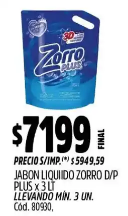 Supermercados Yaguar Zorro jabon liquiido d/p plus oferta
