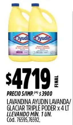 Supermercados Yaguar Ayudín lavandina lavanda/ glaciar triple poder oferta