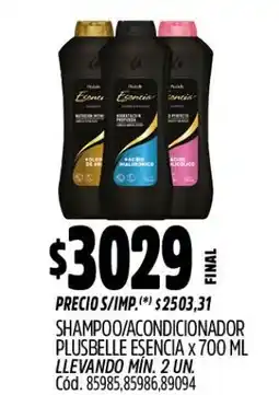 Supermercados Yaguar Plusbelle esencia shampoo/acondicionador oferta