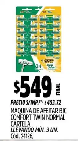 Supermercados Yaguar Bic maquina de afeitar comfort twin normal cartela oferta