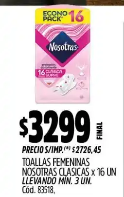 Supermercados Yaguar Nosotras toallas femeninas clasicas oferta