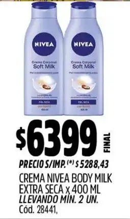 Supermercados Yaguar Nivea crema body milk extra seca oferta