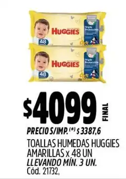 Supermercados Yaguar Huggies toallas humedas amarillas oferta