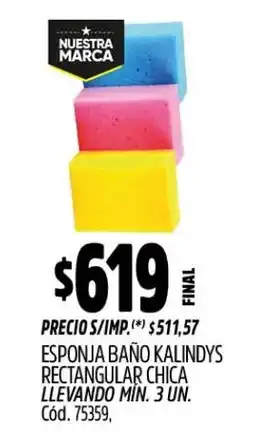 Supermercados Yaguar Kalindys esponja baño rectangular chica oferta