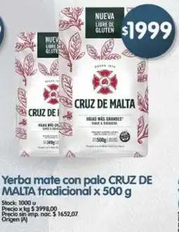 Supermercados Buenos Días Cruz de malta yerba mate con palo tradicional oferta