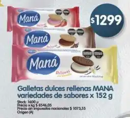 Supermercados Buenos Días Mana galletas dulces rellenas variedades de sabores oferta