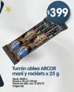 Supermercados Buenos Días Arcor turrón oblea maní y rocklets oferta
