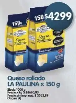 Supermercados Buenos Días La paulina queso rallado oferta