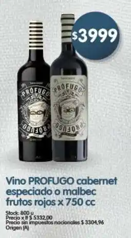 Supermercados Buenos Días Profugo vino cabernet especiado o malbec frutos rojos oferta