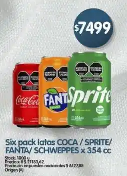 Supermercados Buenos Días Coca/sprite/ fanta/schweppes six pack latas oferta