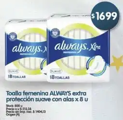 Supermercados Buenos Días Always toalla femenina extra protección suave con alas oferta