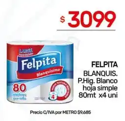 Nini Mayorista Felpita blanquis p.hig. blanco hoja simple oferta