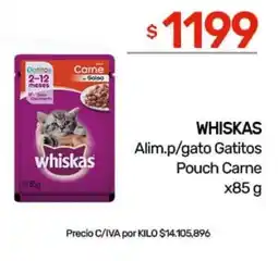 Nini Mayorista Whiskas alim.p/gato gatitos pouch carne oferta