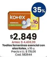 Coto Kotex - toallas femeninas esencial con alas oferta