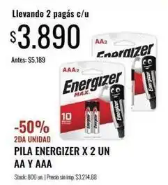 Supermercados Tadicor Energizer - pila x 2 unidad aa y aaa oferta