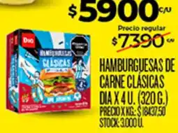 Supermercados DIA Dia hamburguesas de carne clásicas oferta