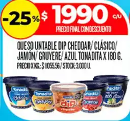 Supermercados DIA Tonadita queso untable dip cheddar/clásico/jamón/gruyere/azul tonadita oferta