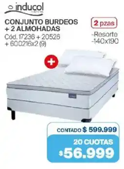 Naldo Lombardi Inducol conjunto burdeos + 2 almohadas oferta