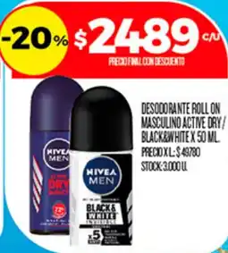 Supermercados DIA Nivea men desodorante roll on mascu linio active dry / black&white oferta