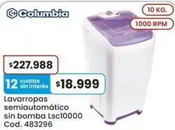 Coto Columbia - lavarropas semiautomático sin bomba lsc10000 cod. 483296 oferta