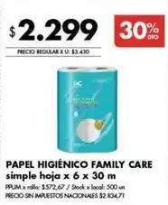 Disco X$ - papel higiénico family care simple hoja oferta