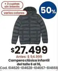Coto Campera clásica infantil del talle 6 al 16, cod. 614626-614628-614667-614668 oferta