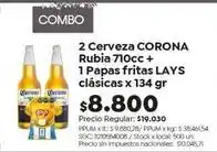 Jumbo Corona - 2 cerveza rubia + 1 papas fritas clásicas oferta
