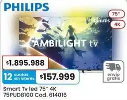 Coto Philips - smart tv led 75 4k 75pud8100 oferta