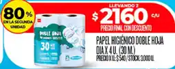 Supermercados DIA Dia papel higiénico doble hoja oferta