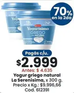 Coto La serenísima yogur griego natural oferta