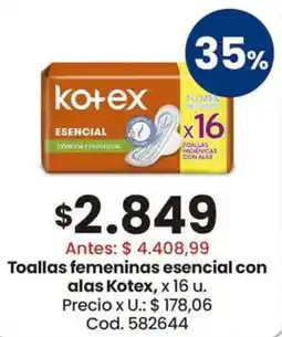 Coto Kotex toallas femeninas esencial con alas oferta