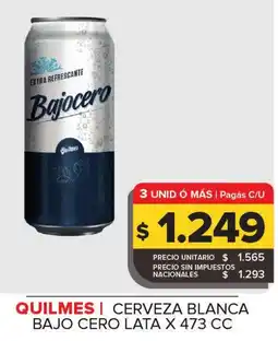 Carrefour Maxi Quilmes cerveza blanca bajo cero lata oferta