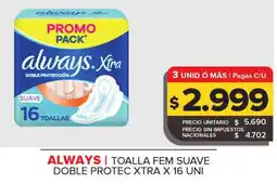 Carrefour Maxi Always toalla fem suave doble protec xtra oferta