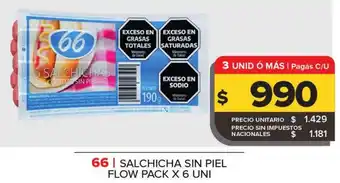 Carrefour Maxi 66 salchicha sin piel flow pack oferta