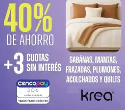 Supermercados Vea Krea sabanas, mantas frazadas, plumones, acolchados y quilts oferta