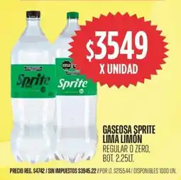 Supermercados Vea Sprite gaseosa lima limón regular o zero, bot. oferta